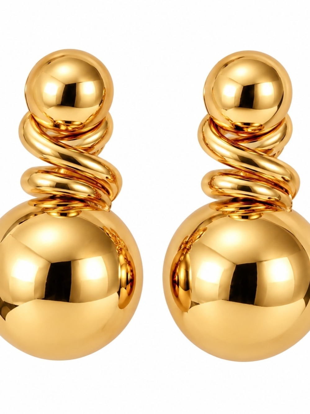 Gold Statement Double-Ball Drop Earrings - Women Jewelry